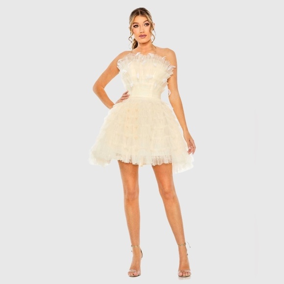 MAC DUGGAL 20529 NWT Feathered Strapless Tulle Fit and Flare Dress - Picture 2 of 8